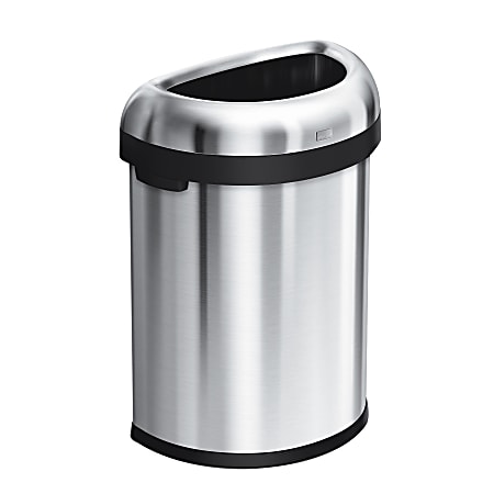 simplehuman Semi-Round Open Top Commercial Stainless Steel Trash Can, 21 Gallons, Heavy-Gauge Brushed