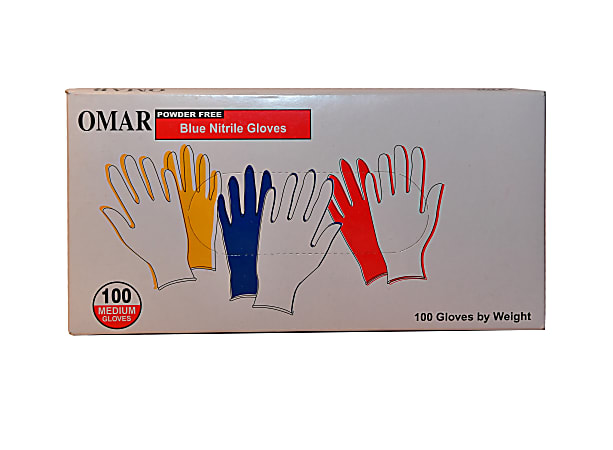 Omar Powder-Free Nitrile Gloves, Medium, Blue, Box Of 100