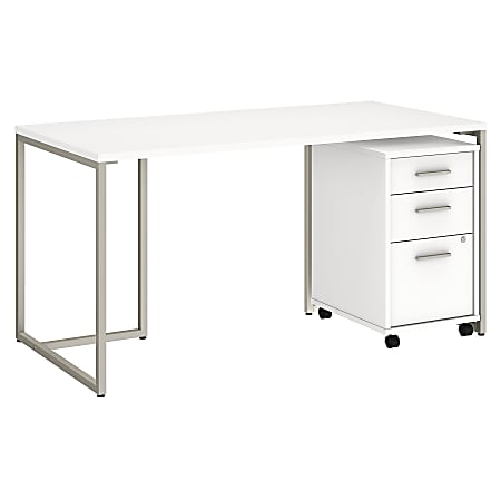kathy ireland® Office by Bush Business Furniture Method Table Desk with 3 Drawer Mobile File Cabinet, 60"W, White, Standard Delivery