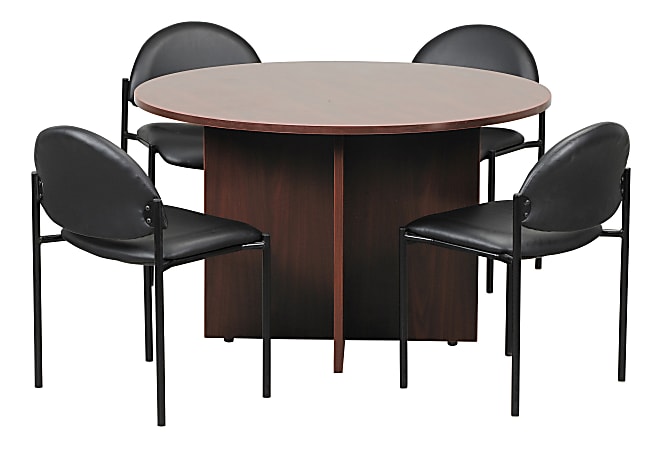 Boss Office Products Conference Table with 4 Chairs, Mahogany/Black