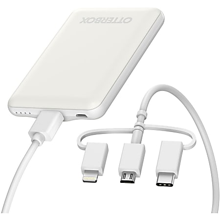 OtterBox Mobile Charging Kit Standard 5,000 mAH 3-in-1 Cable - For USB Type A Device, Micro USB Device, USB Type C Device, Lightning Device - 5000 mAh - 3 A - 5 V DC Output - 5 V Input - White