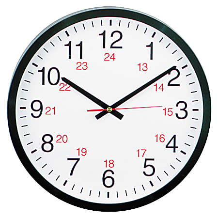Universal 24-Hour Round Wall Clock, 12 5/8", Black