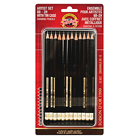 Koh-I-Noor Artist Drawing Pencil Set, 2 mm/2.5 mm Lead, Graphite Lead, Set Of 12 Pencils