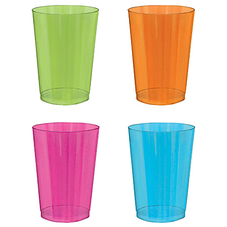 Amscan Black Light Neon Plastic Tumblers, 10 Oz, Assorted Colors, Pack Of 72 Tumblers