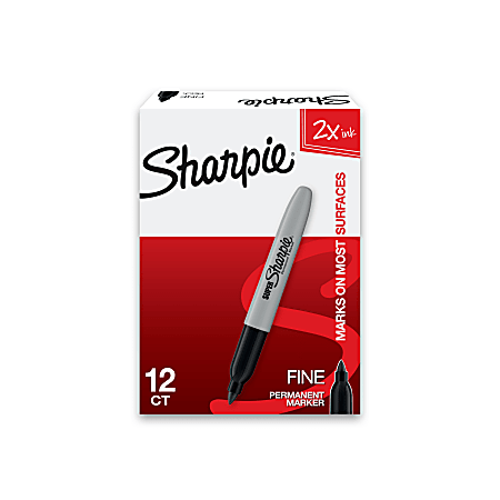 Sharpie® Super Permanent Markers, Fine Point, Black Ink, Pack Of 12