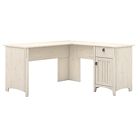Bush Furniture Salinas L Shaped Desk with Storage, Antique White, Standard Delivery