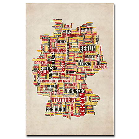 Trademark Global Germany Cities Text Map Gallery-Wrapped Canvas Print By Michael Tompsett, 22"H x 32"W