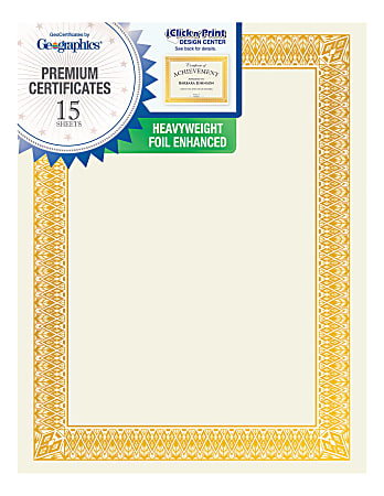 47860 Geographics Award Certificate Kit, 8.5 x 11 Blank Certificate Paper,  Gold Foil Seals & Blue Ribbon Stickers (Pack of 25)