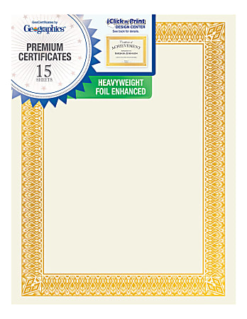 Geographics Foil Certificates 8 12 x 11 Rome Gold Pack Of 15 - Office Depot