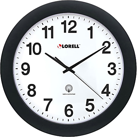 Lorell® 12" Round Radio Controlled Wall Clock, Black