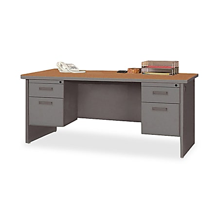 Lorell® 67000 Series Double-Pedestal Desk, Cherry/Charcoal