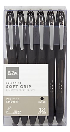 Office Depot® Brand Super Comfort Grip Ballpoint Pens With Caps, Medium Point, 1.0 mm, Black Barrel, Black Ink, Pack Of 12