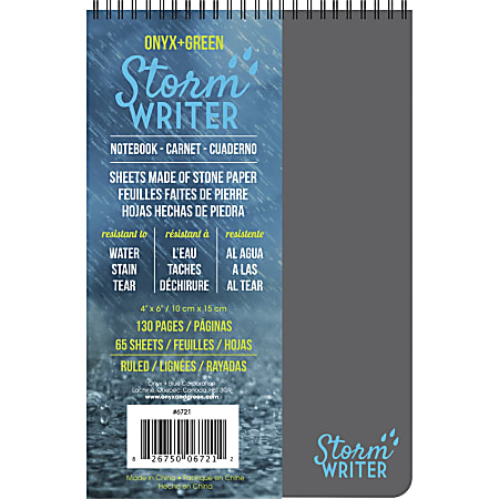 Roaring Spring Storm Writer Notebook - Twin Wirebound - 4" x 6" - 65 Sheets - Water Resistant, Stain Resistant - 1Each