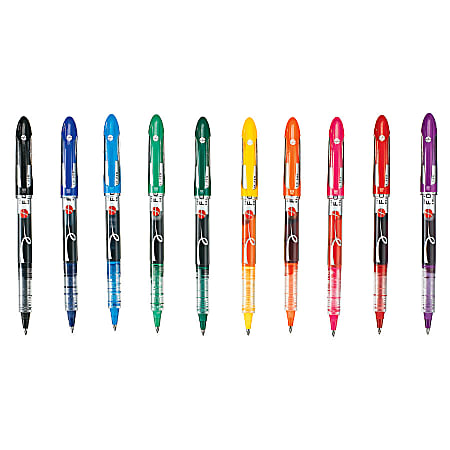 FORAY® Liquid Ink Rollerball Pens, 0.7 mm, Fine Point, Assorted Barrel, Assorted Inks, Pack Of 10