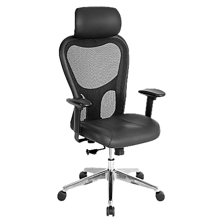 Lorell® Executive Ergonomic Bonded Leather/Mesh High-Back Chair, With Headrest, Black