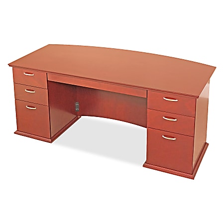 Lorell® 90000-Series Bow-Front Double-Pedestal Desk, 29"H x 72"W x 34"D, Honey Cherry