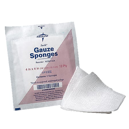 Medline Sterile Gauze Sponges, 4" x 4", 12-Ply,
