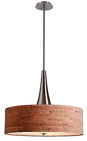 Kenroy Bulletin 3-Light Hanging Pendant, Natural Cork Shade/Brushed Steel Base