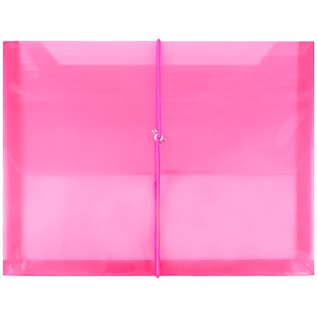 JAM Paper® Plastic Booklet Envelope, Letter-Size, 9 3/4" x 13", Bungee Closure, Fuchsia Pink