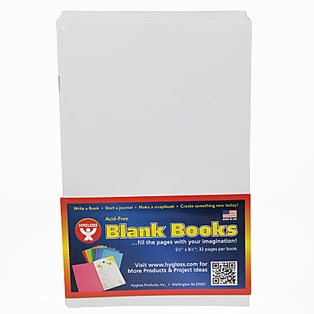 Hygloss Mighty Brights™ Paperback Blank Books, 5" x 8", 32 Pages (16 Sheets), White, Pack Of 20