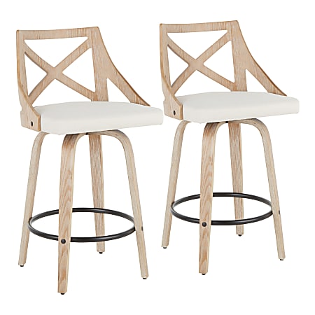 LumiSource Charlotte Counter Stools, Cream Seat/White Washed Frame, Set Of 2 Stools