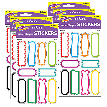 Trend superShapes Stickers, Labels, 80 Stickers Per Pack, Set Of 6 Packs