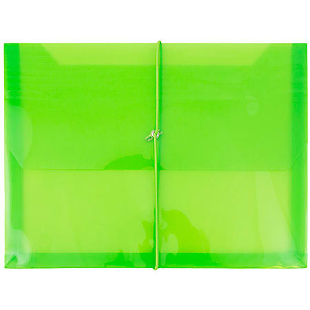 JAM Paper® Plastic Booklet Envelope, Letter-Size, 9 3/4" x 13", Bungee Closure, Lime Green