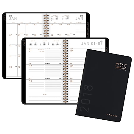 AT-A-GLANCE® Contemporary Weekly/Monthly Planner With Modern Cover, 4 7/8" x 8", 30% Recycled, Black, January to December 2018 (70100X05-18)
