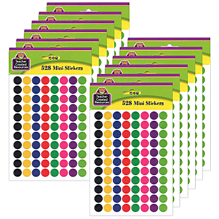 Teacher Created Resources® Mini Stickers, 3/8", Colorful Circles, 528 Stickers Per Pack, Set Of 12 Packs