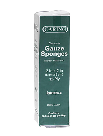 Medline CARING Woven Gauze Sponges, 12-Ply, 2" x 2", White, Box Of 200