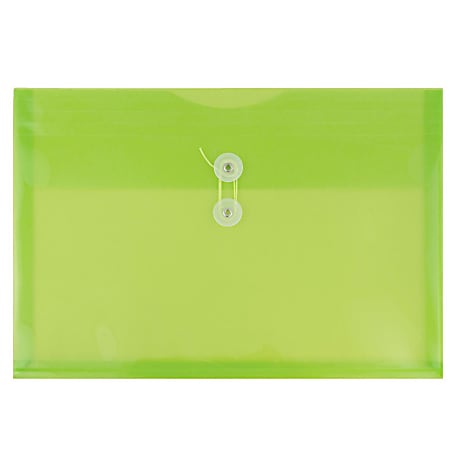 JAM Paper® Plastic Booklet Envelopes, Legal-Size, 9 3/4" x 14 1/2", Button & String Closure, Lime Green, Pack Of 12