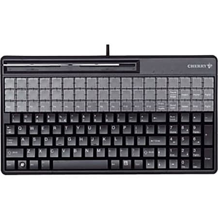 CHERRY SPOS POS Keyboard - 135 Keys - QWERTY Layout - 54 Relegendable Keys - Magnetic Stripe Reader - USB - Black