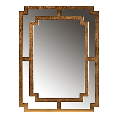 Baxton Studio Dayana Modern And Contemporary Wood Accent Wall Mirror, 48"H x 36"W x 1"D, Antique Gold