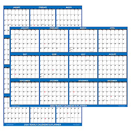 2024 SwiftGlimpse Wet/Dry-Erase Laminated Reversible Yearly Wall Calendar, 36" x 24", Navy