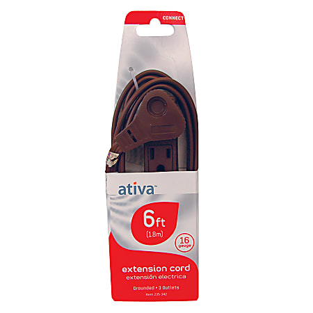 Ativa® 3-Outlet Indoor Extension Cord, 6', Brown