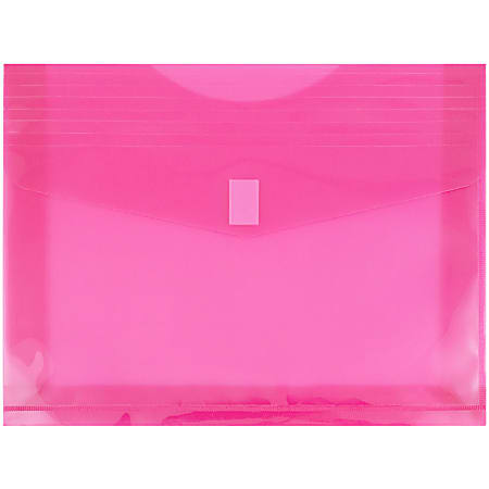 JAM Paper® Plastic Booklet Envelopes, Letter-Size, 9 3/4" x 13", Hook & Loop Closure, Fuchsia Pink, Pack Of 12