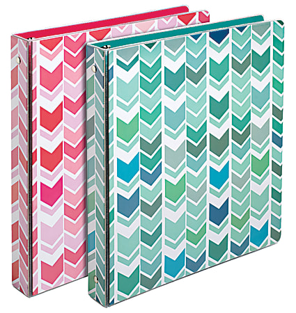Divoga® Binders, Chevron Collection, 1" Rings, Pink/Teal, Pack Of 2