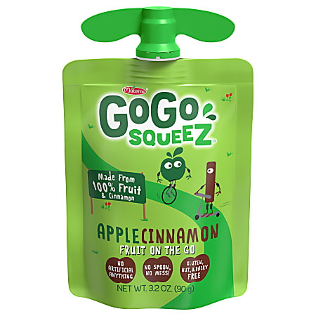GoGo Squeez Applesauce Pouches, Apple Cinnamon, 3.2 Oz, Pack Of 18 Pouches