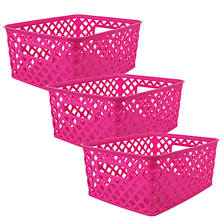 Romanoff Woven Basket, Small, Hot Pink, Pack Of 3