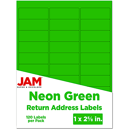 JAM Paper® Mailing Address Labels, Rectangle, 1" x 2-5/8", Neon Green, 30 Labels Per Sheet, Pack Of 4 Sheets