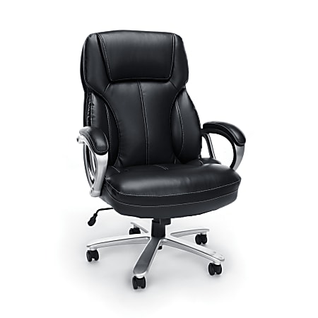 OFM Essentials Big & Tall Ergonomic Bonded Leather High-Back Chair, Black/Silver