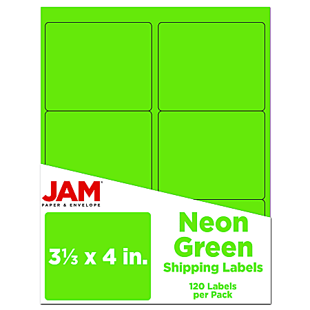 JAM Paper® Mailing Address Labels, Rectangle, 3 1/3" x 4", Neon Green, Pack Of 120