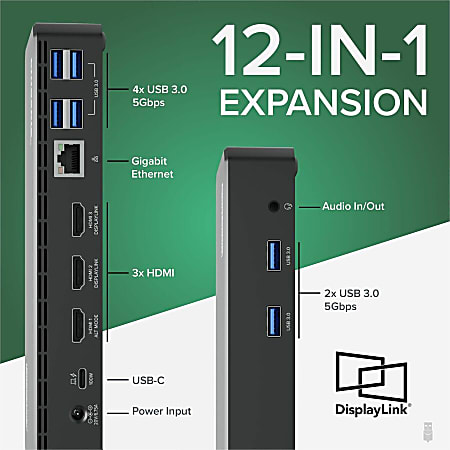 Plugable USB C Triple Display Docking Station with Laptop Charging
