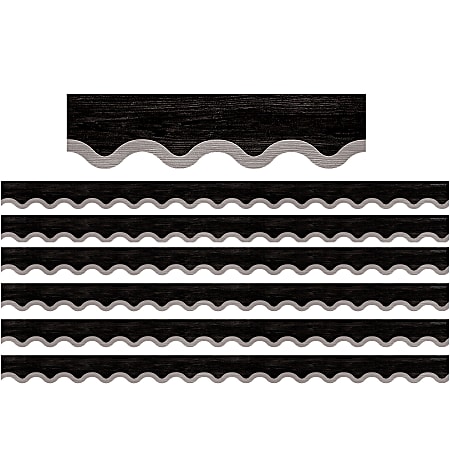 Teacher Created Resources Scalloped Border Trim, Modern Farmhouse Black/Gray, 35' Per Pack, Set Of 6 Packs