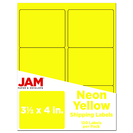 JAM Paper® Mailing Address Labels, Rectangle, 3 1/3" x 4", Neon Yellow, Pack Of 120