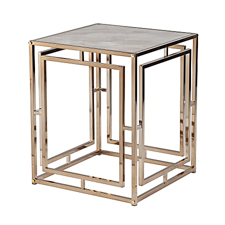 SEI Simondley Faux Marble End Table, 23"H x 19-1/2"W x 19"D, Champagne/Gold