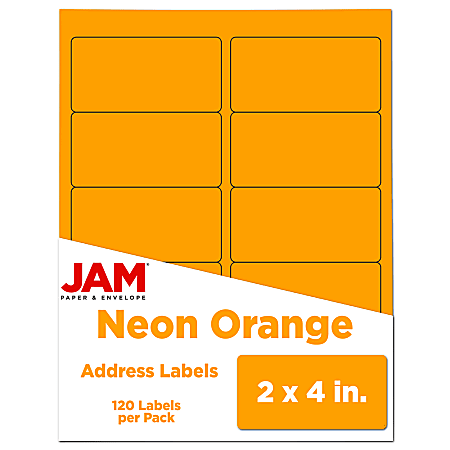 JAM Paper® Mailing Address Labels, Rectangle, 2" x 4", Neon Orange, Pack Of 120