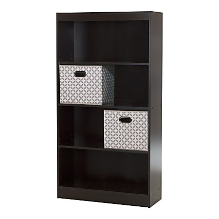 South Shore Axess 4-Shelf Bookcase With 2 Fabric Storage Baskets, Chocolate