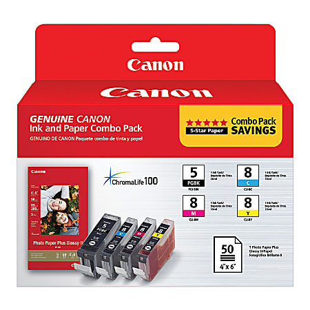 Canon® PGI-5/CLI-8/PP-201 ChromaLife 100 Black And Cyan, Magenta, Yellow Ink Cartridges And Photo Paper, Pack Of 4