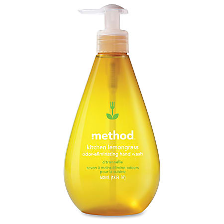 Method Kitchen Lemongrass Hand Wash - Lemongrass Scent - 18 fl oz (532.3 mL) - Pump Bottle Dispenser - Odor Remover - Hand - Yellow - Paraben-free, Phthalate-free, Triclosan-free - 6 / Carton